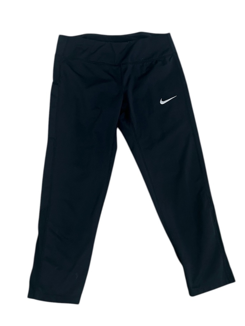 Nike Black cropped high waist dri fit leggings White Swoosh back zip medium